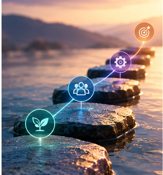 Stepping stones forming a path forward, representing a career journey